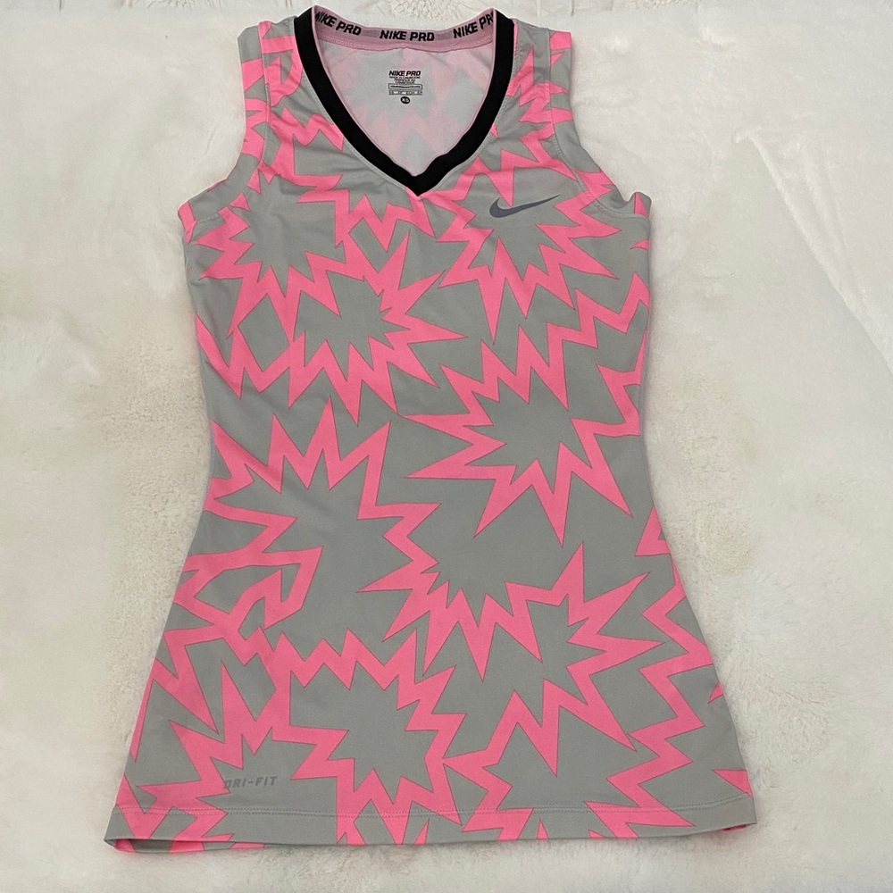 Nike Pro Pink and Gray Starburst Dri Fit Tank. Size XS